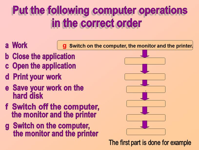 Switch on the computer, the monitor and the printer