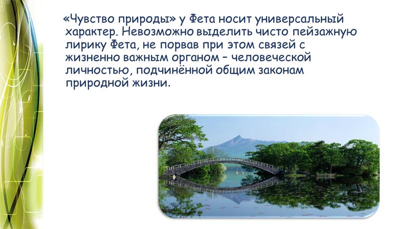 Чувство природы» у Фета носит универсальный характер