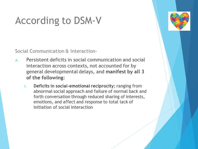 According to DSM-V Social Communication &