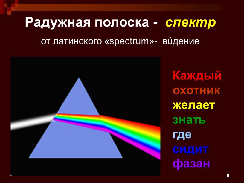 Радужная полоска - спектр от латинского « spectrum»- вúдение