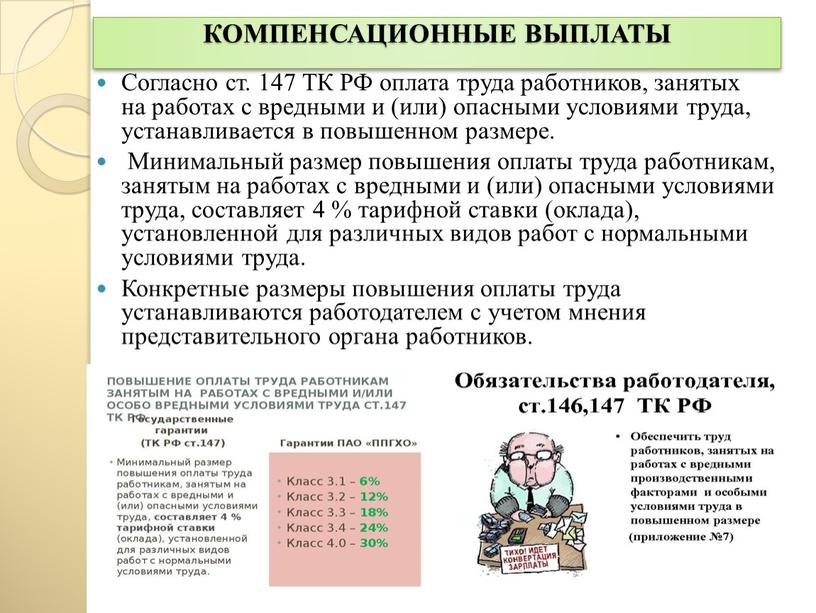 КОМПЕНСАЦИОННЫЕ ВЫПЛАТЫ Согласно ст