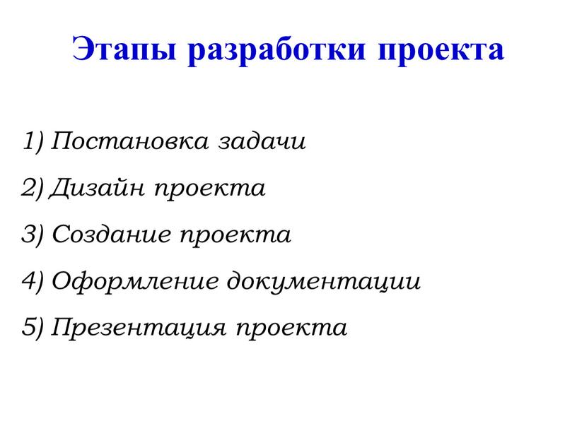 Этапы разработки проекта