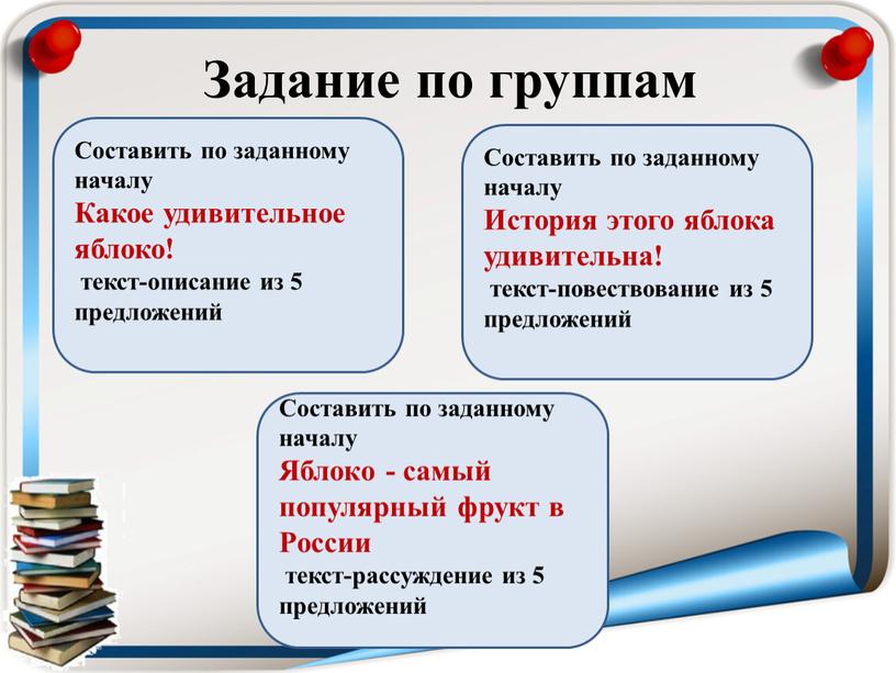 Задание по группам Составить по заданному началу