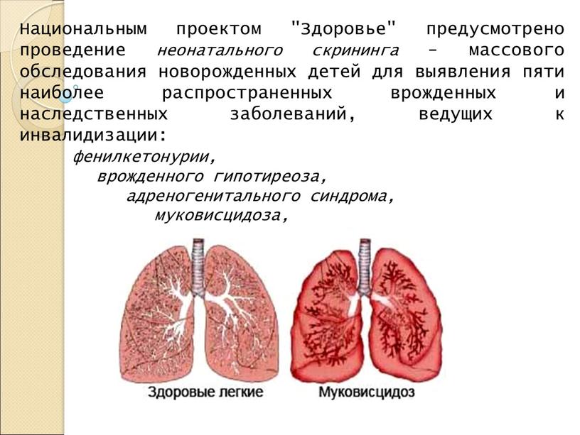 Национальным проектом "Здоровье" предусмотрено проведение неонатального скрининга - массового обследования новорожденных детей для выявления пяти наиболее распространенных врожденных и наследственных заболеваний, ведущих к инвалидизации: фенилкетонурии,…