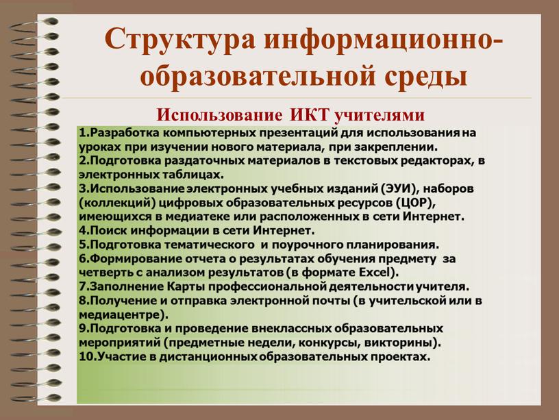 Использование ИКТ учителями Разработка компьютерных презентаций для использования на уроках при изучении нового материала, при закреплении