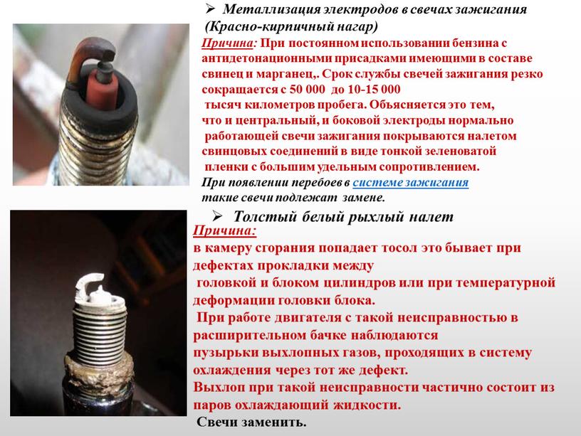 Металлизация электродов в свечах зажигания (Красно-кирпичный нагар)