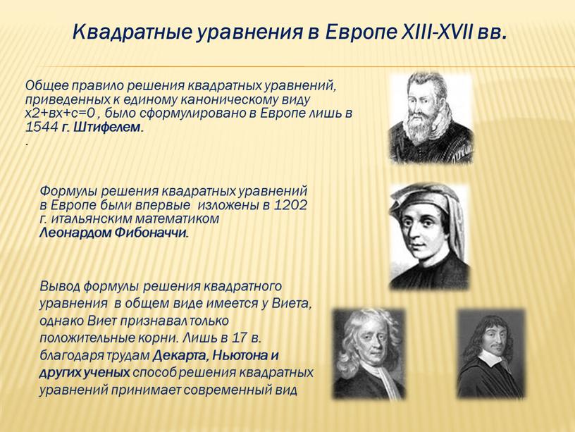 Квадратные уравнения в Европе XIII-XVII вв