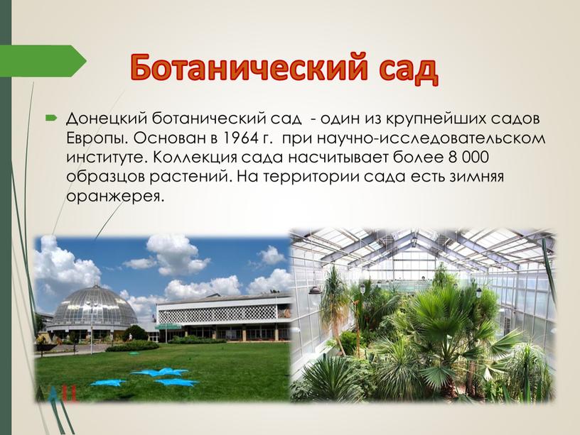 Ботанический сад Донецкий ботанический сад - один из крупнейших садов
