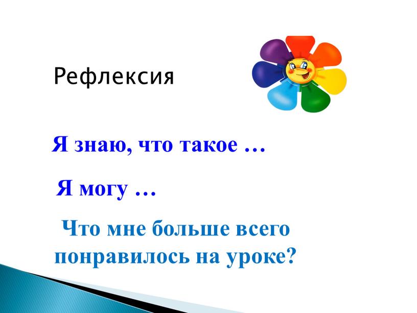 Я знаю, что такое … Я могу … Что мне больше всего понравилось на уроке?