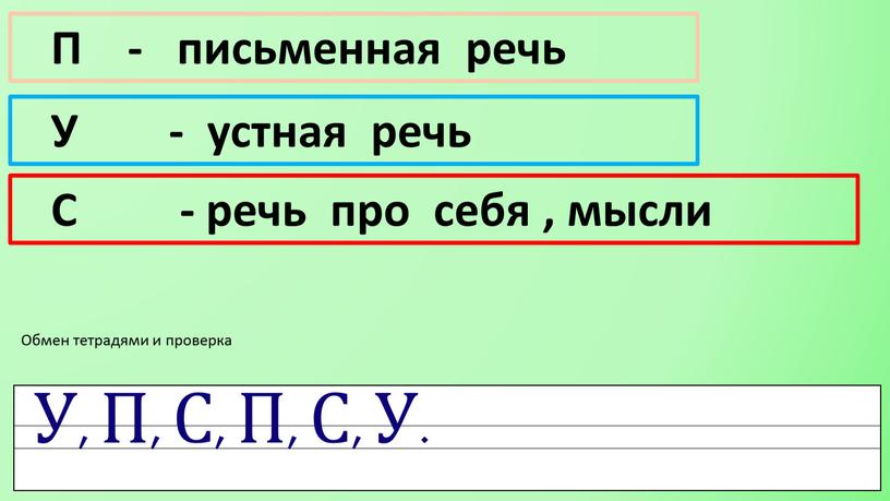 П - письменная речь У - устная речь