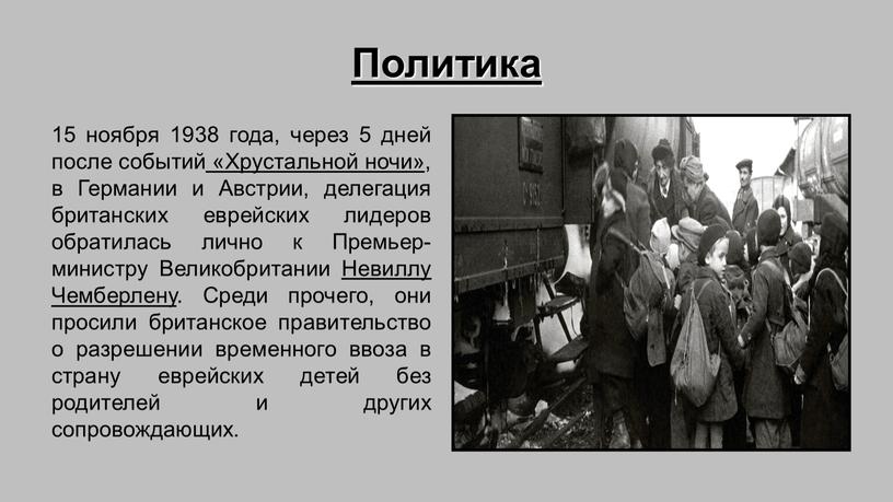 Политика 15 ноября 1938 года, через 5 дней после событий «Хрустальной ночи», в