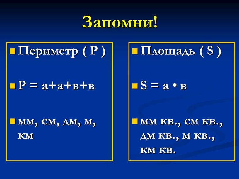 Запомни! Периметр ( P )