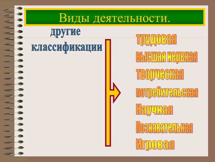 Виды деятельности. трудовая высшая нервная творческая потребительская