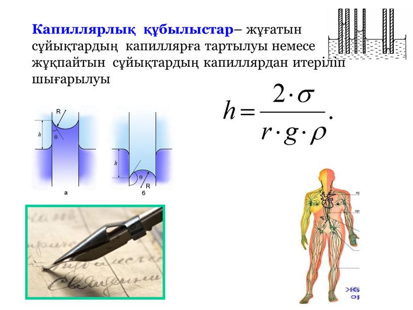 Капиллярлық құбылыстар – жұғатын сұйықтардың капиллярға тартылуы немесе жұқпайтын сұйықтардың капиллярдан итеріліп шығарылуы