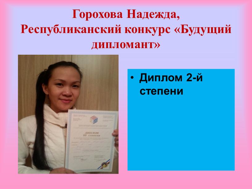 Горохова Надежда, Республиканский конкурс «Будущий дипломант»