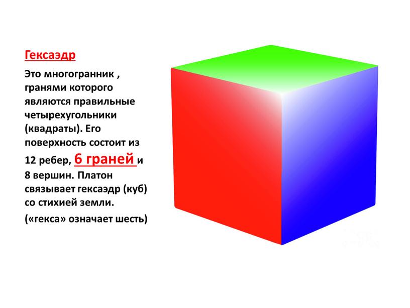 Гексаэдр Это многогранник , гранями которого являются правильные четырехугольники (квадраты)