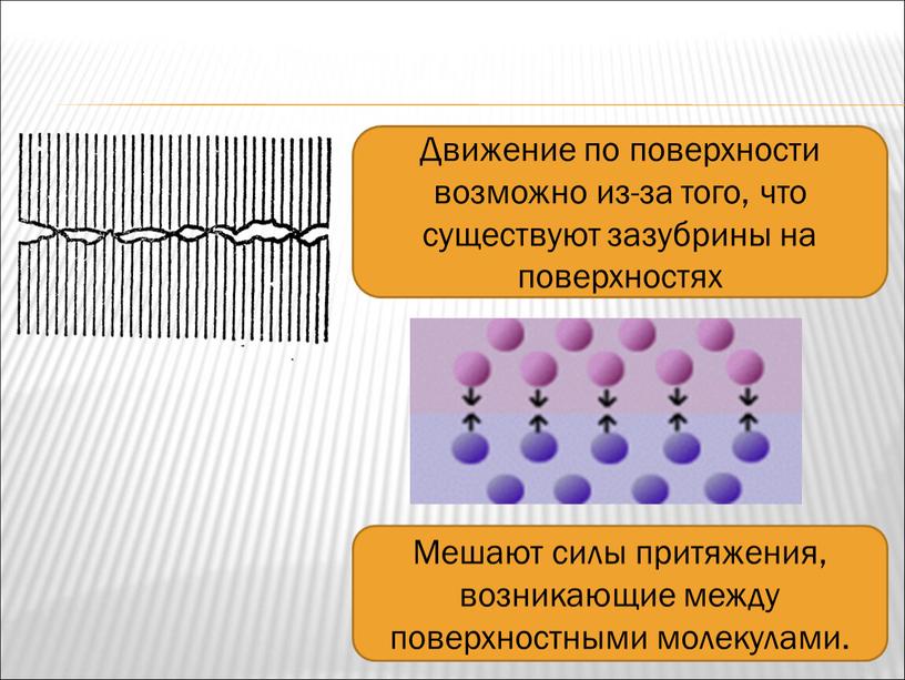 Движение по поверхности возможно из-за того, что существуют зазубрины на поверхностях