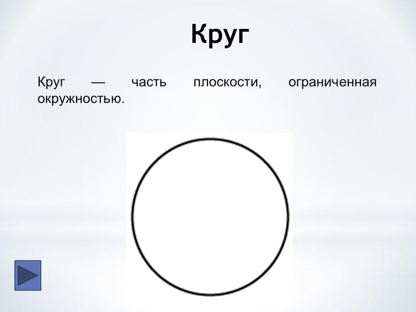 Круг Круг — часть плоскости, ограниченная окружностью