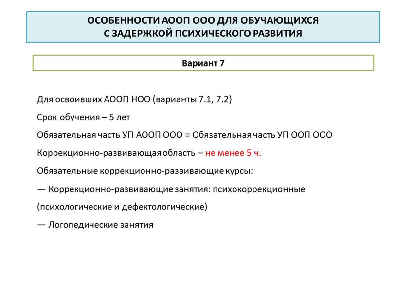 ОСОБЕННОСТИ АООП ООО ДЛЯ ОБУЧАЮЩИХСЯ