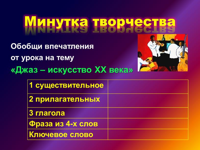 Обобщи впечатления от урока на тему «Джаз – искусство