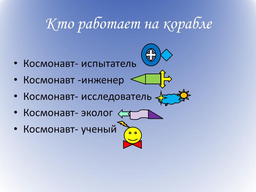 Кто работает на корабле Космонавт- испытатель