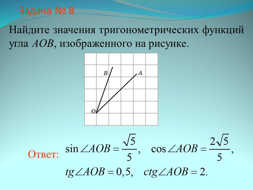 Задача № 8 Найдите значения тригонометрических функций угла