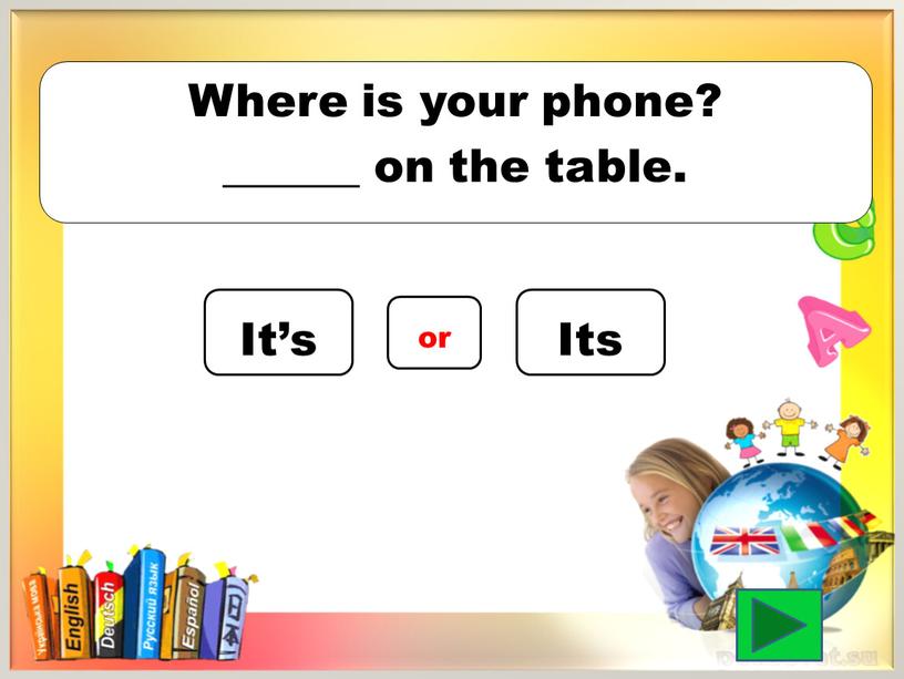 Where is your phone? ______ on the table