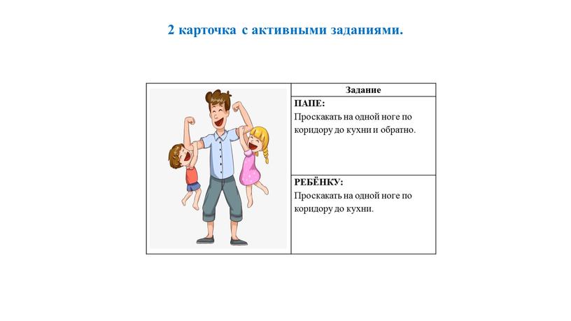 Задание ПАПЕ: Проскакать на одной ноге по коридору до кухни и обратно