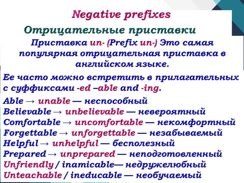 Negative prefixes Отрицательные приставки