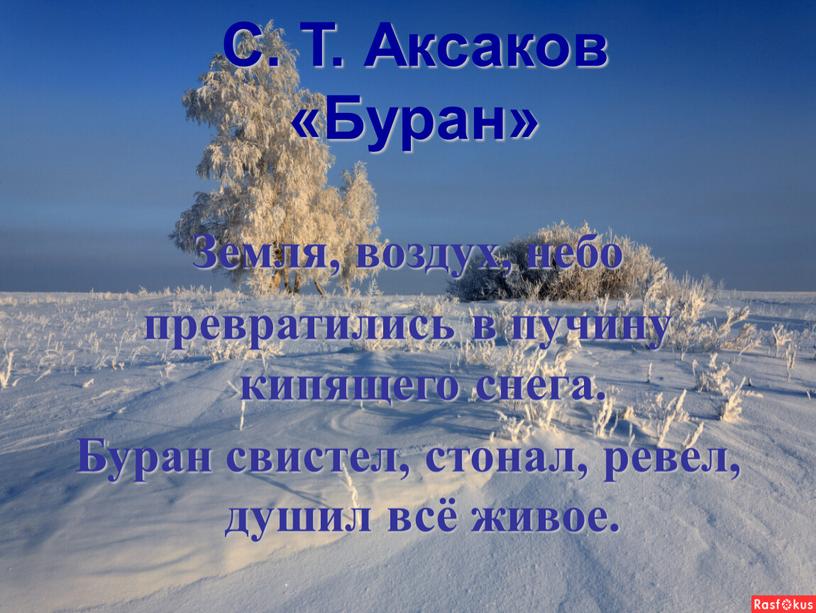 С. Т. Аксаков «Буран» Земля, воздух, небо превратились в пучину кипящего снега