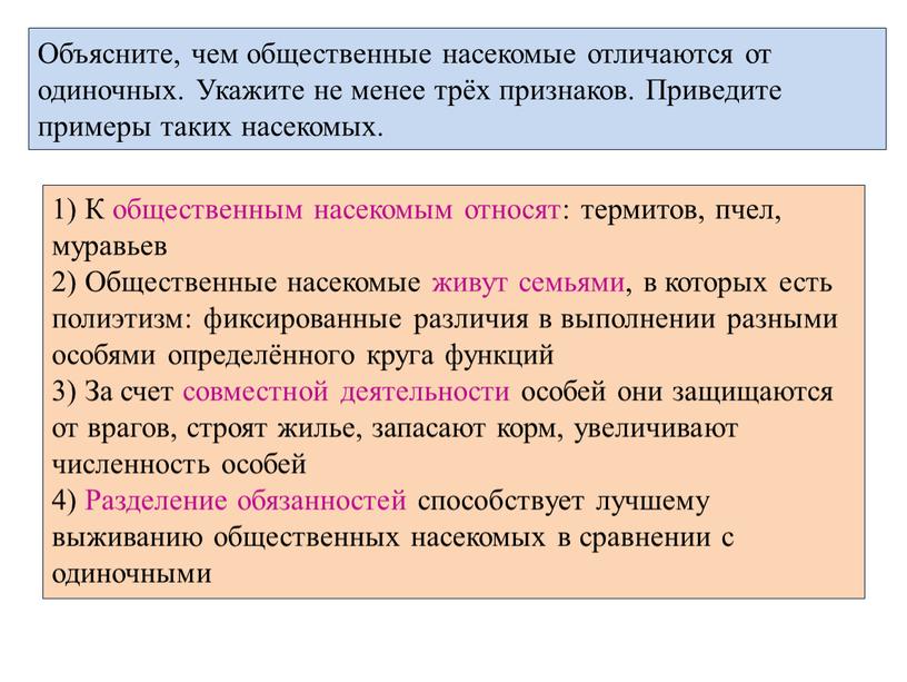 Объясните, чем общественные насекомые отличаются от одиночных