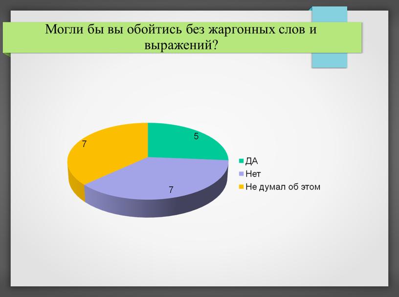 Могли бы вы обойтись без жаргонных слов и выражений?