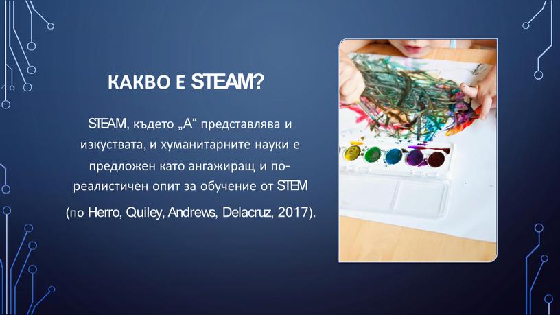 КАКВО Е STEAM? STEAM, където „A“ представлява и изкуствата, и хуманитарните науки е предложен като ангажиращ и по- реалистичен опит за обучение от