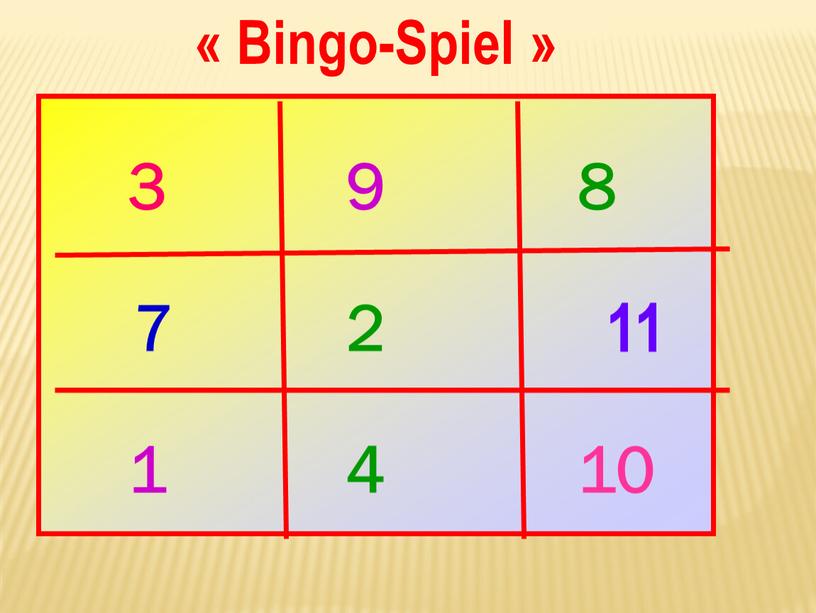 11 3 9 8 7 2 1 4 10 « Bingo-Spiel »