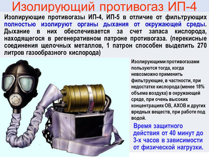 Изолирующий противогаз ИП-4 Изолирующие противогазы