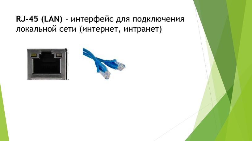 RJ-45 (LAN) - интерфейс для подключения локальной сети (интернет, интранет)