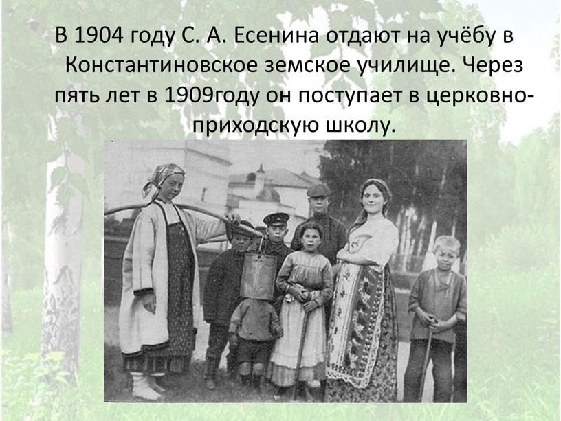 В 1904 году С. А. Есенина отдают на учёбу в