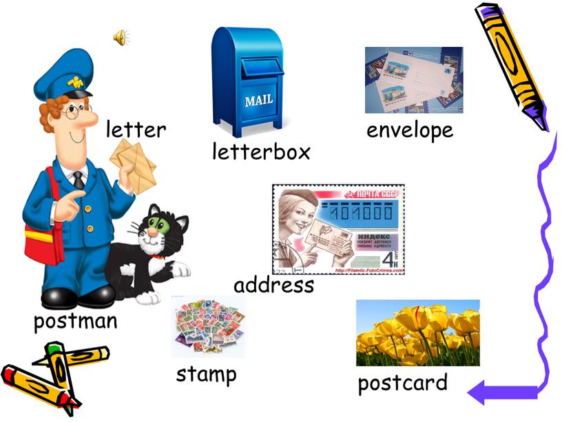 letterbox postman postcard stamp envelope letter address