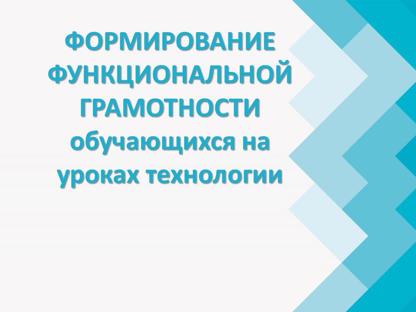 ФОРМИРОВАНИЕ ФУНКЦИОНАЛЬНОЙ ГРАМОТНОСТИ обучающихся на уроках технологии