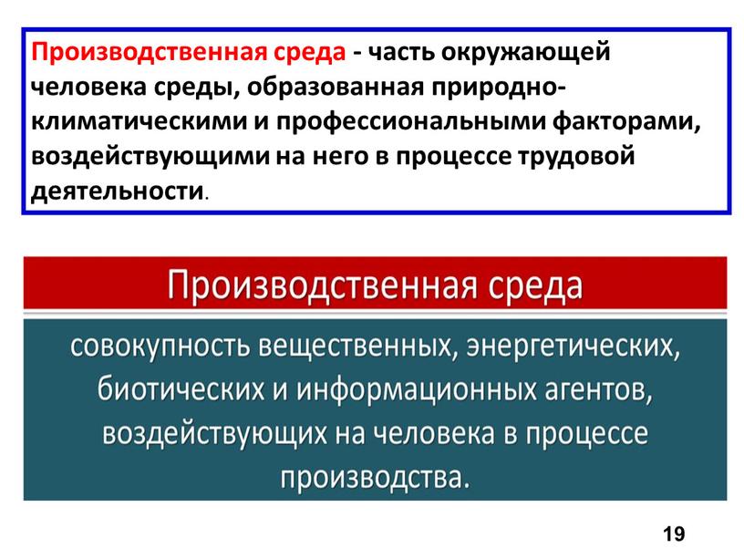 Производственная среда - часть окружающей человека среды, образованная природно-климатическими и профессиональными факторами, воздействующими на него в процессе трудовой деятельности