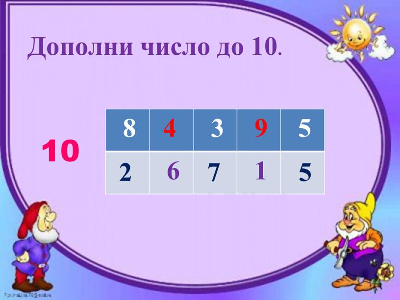 Дополни число до 10. 8 3 5 6 1 10 2 4 7 9 5