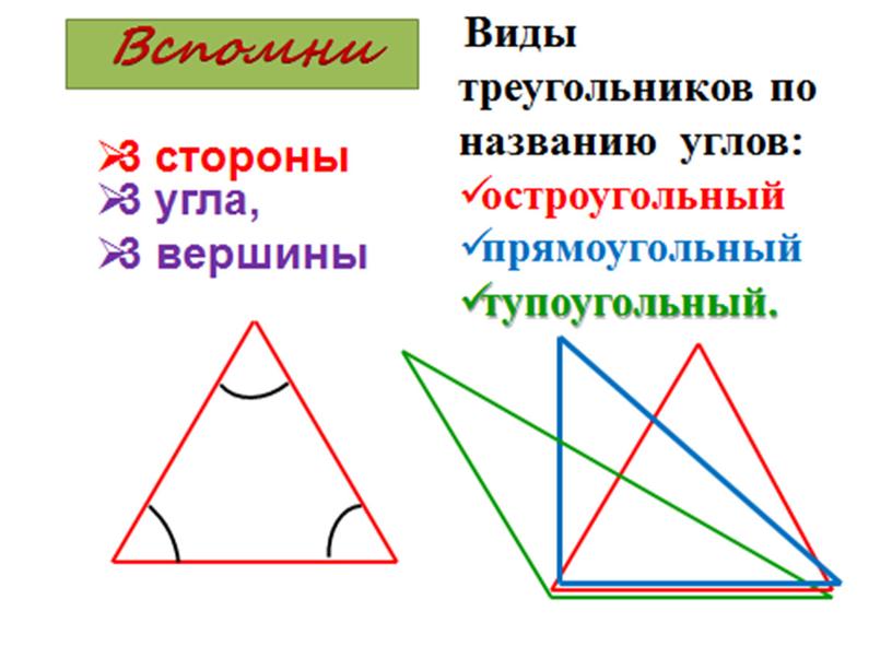 Презентация к уроку математики: " Виды треугольников".