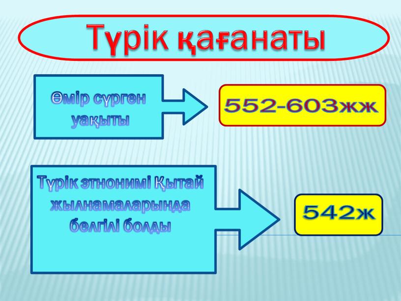 Түрік қағанаты 552-603жж 542ж Түрік этнонимі Қытай жылнамаларында белгілі болды