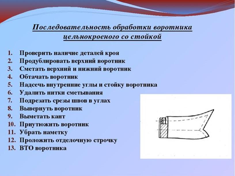 ПРЕЗЕНТАЦИЯ К УРОКУ ПРОИЗВОДСТВЕННОГО ОБУЧЕНИЯ НА ТЕМУ: "ВИДЫ И ОБРАБОТКА ВОРОТНИКОВ"