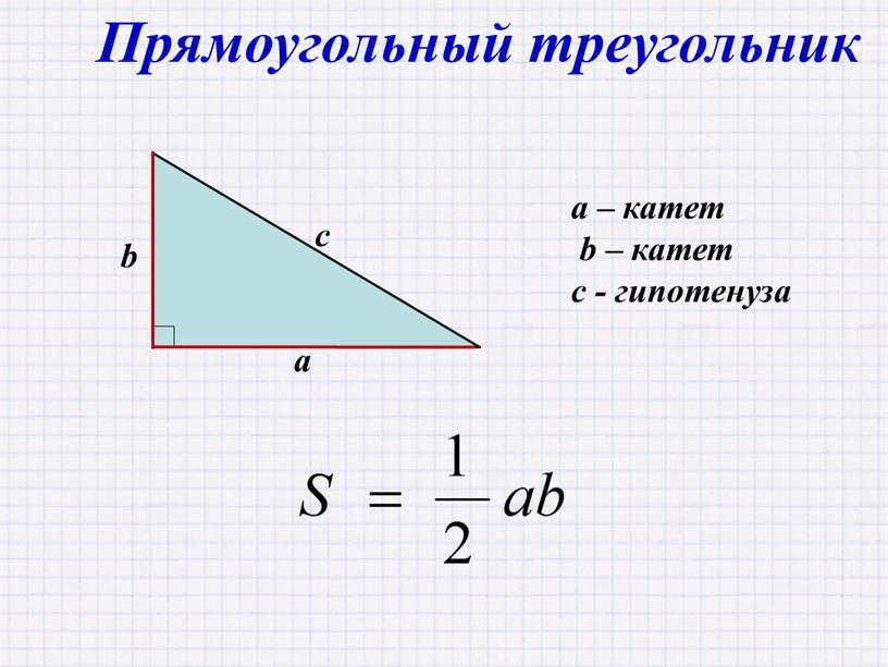 Прямоугольный треугольник a – катет b – катет с - гипотенуза