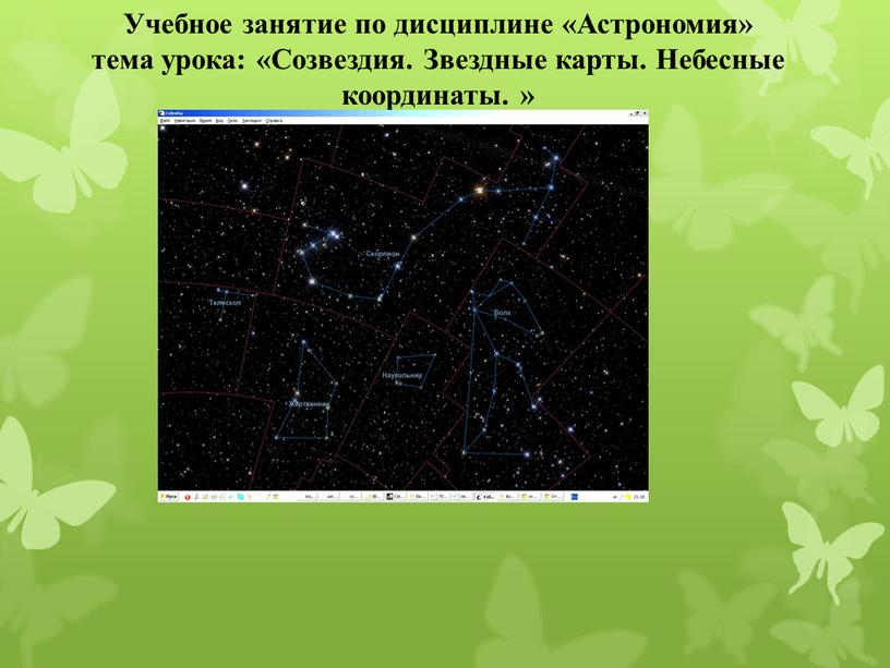 Учебное занятие по дисциплине «Астрономия» тема урока: «Созвездия