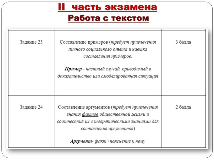 Работа с текстом II часть экзамена