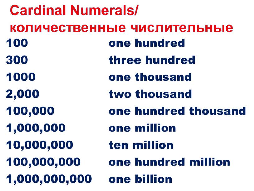 Cardinal Numerals/ количественные числительные