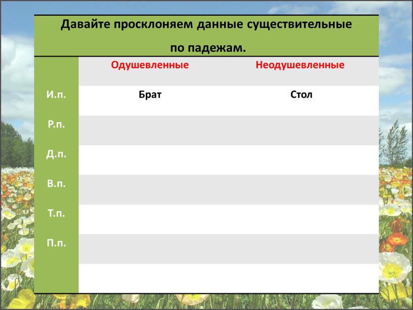 Давайте просклоняем данные существительные по падежам