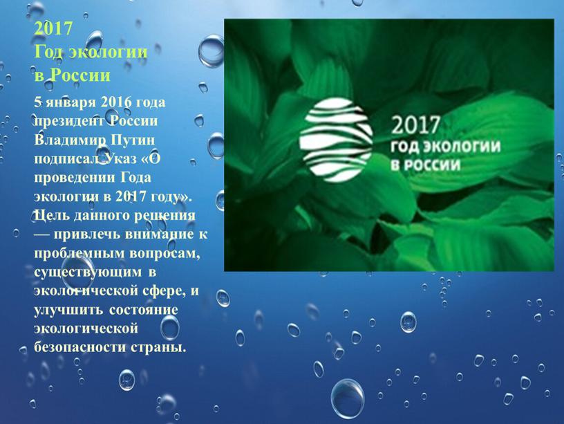 Год экологии в России 5 января 2016 года президент
